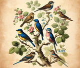Vintage Birds Mural Wallpaper | Botanical Garden Collection