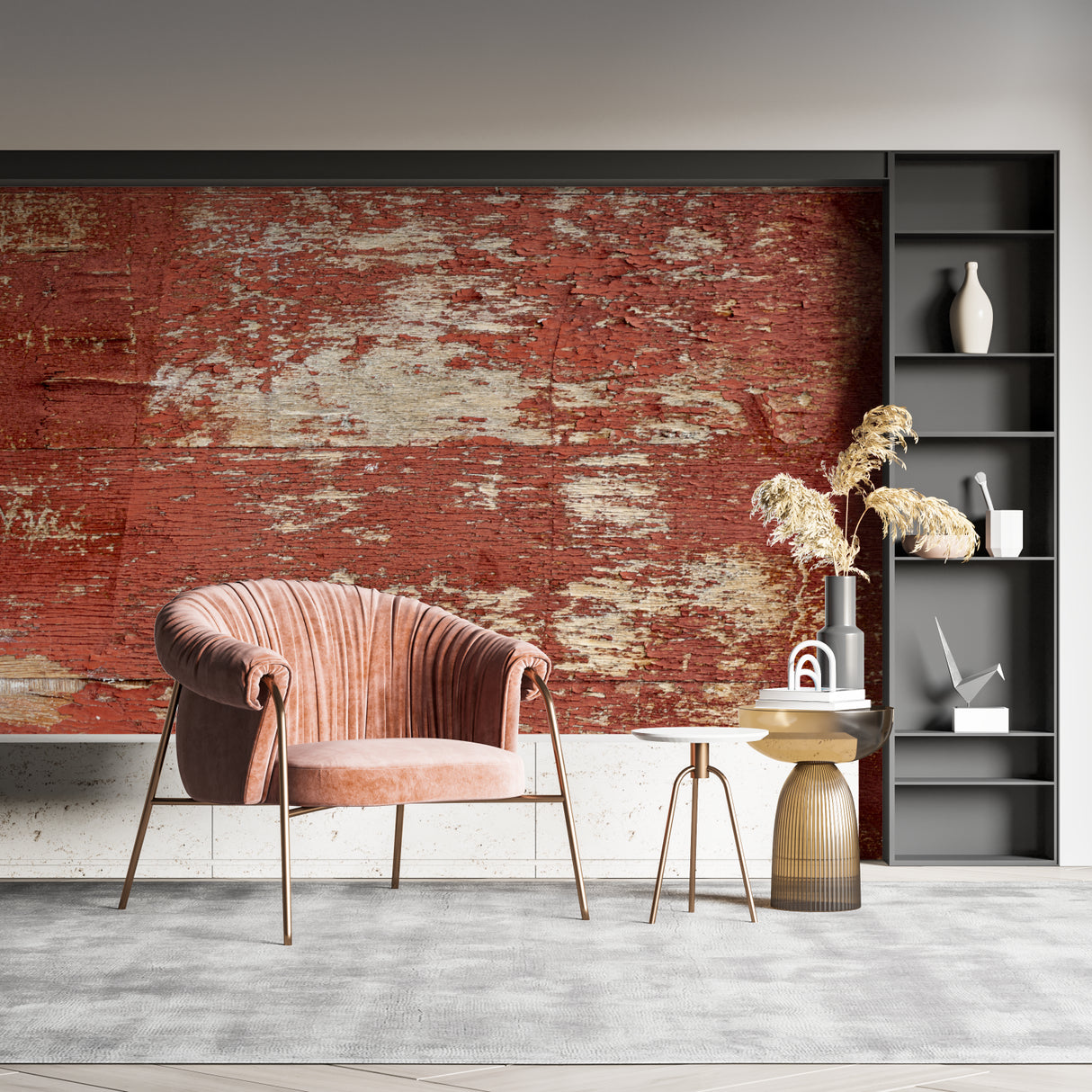 Vintage brick mural creating cozy atmosphere in dining space