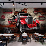 3D car mural installed in home office showing classic red auto and brick texture detail