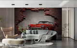3D breaking wall effect in restaurant setting with classic car design