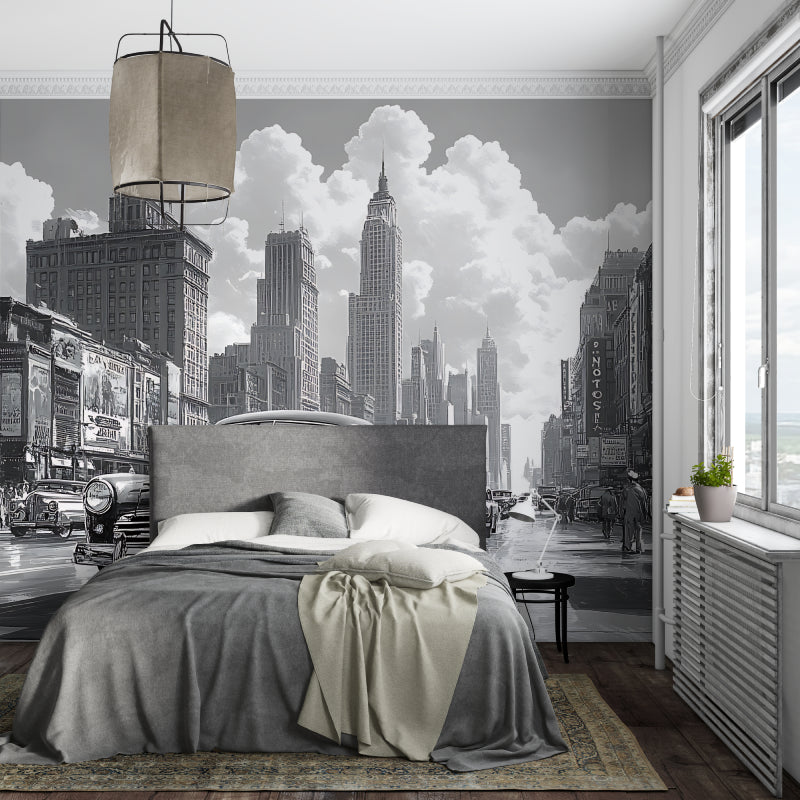 Urban vintage wallpaper showcased in modern apartment entrance hall