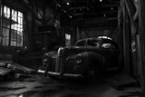 Vintage car wallpaper design file showing detailed black and white industrial pattern