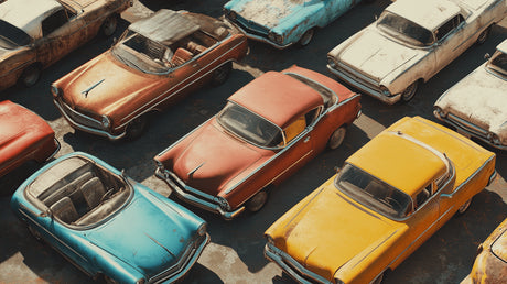 Design file showing detailed vintage car pattern with copper and turquoise tones