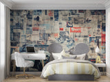 Classic car mural wallpaper displayed in a stylish home office with industrial furniture