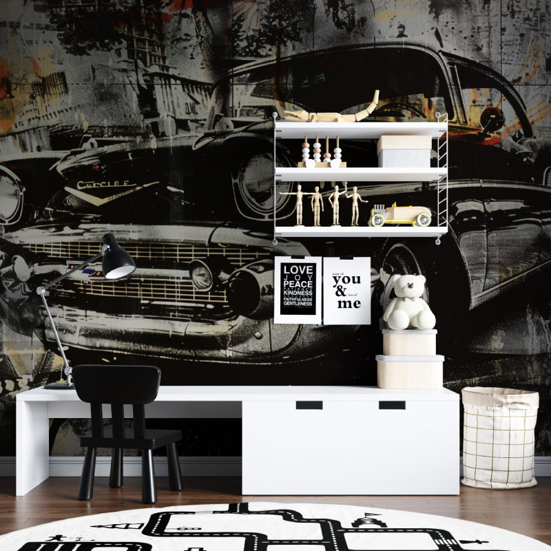 Vintage car design enhancing an urban-style restaurant interior