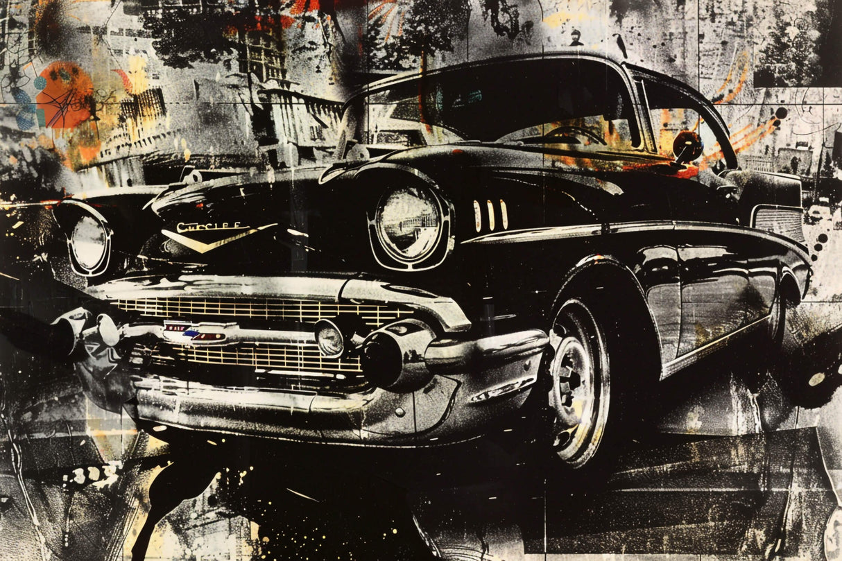 Classic black Chevrolet street art design file showing detailed pattern and rich contrasts