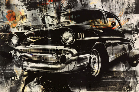 Classic black Chevrolet street art design file showing detailed pattern and rich contrasts