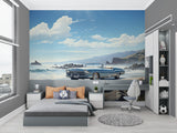 Retro car wall mural adding character to contemporary dining room