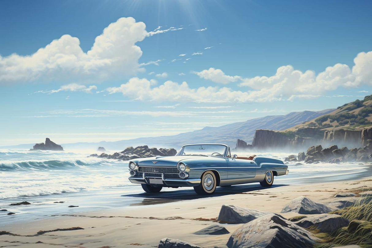 Classic blue convertible beach design file showing detailed pattern and rich colors