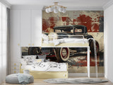 Retro car wallpaper bringing energy to modern office space