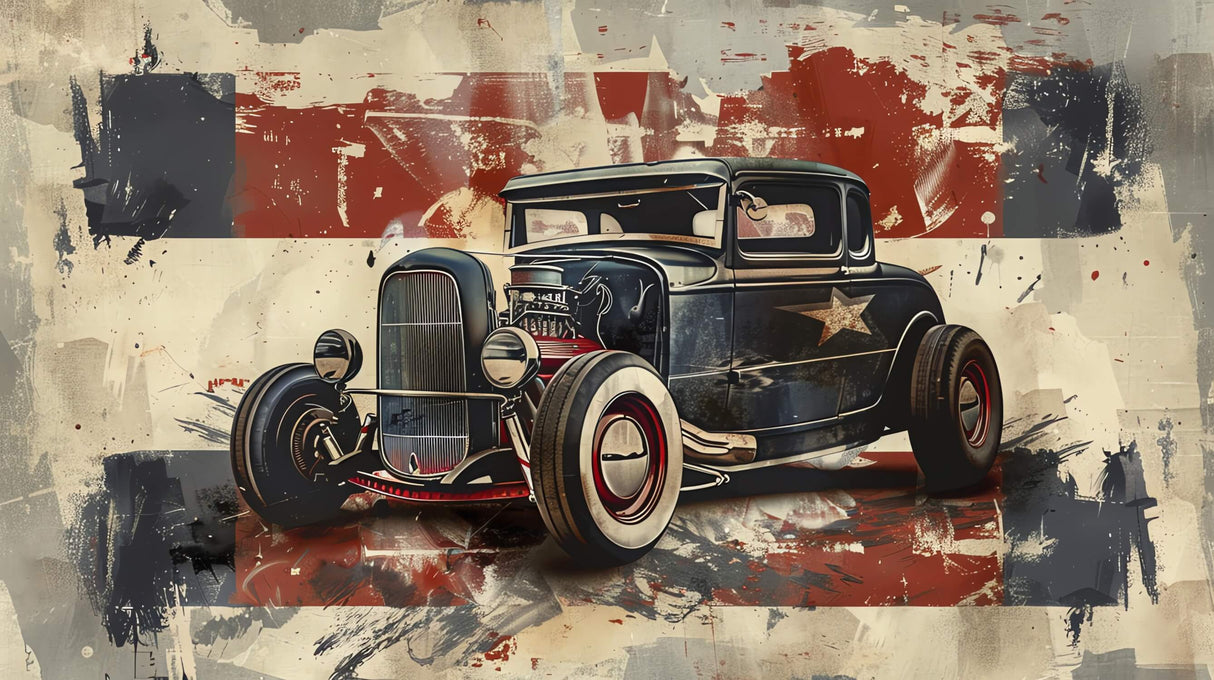Design file showing detailed hot rod street art pattern with urban textures