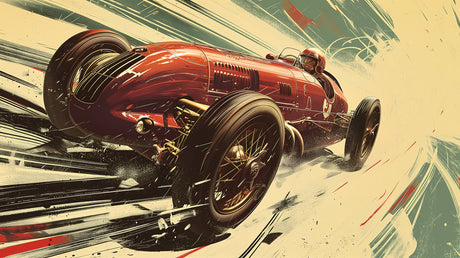 Design file of vintage racing car wallpaper showing detailed red classic automobile pattern