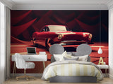 Vintage car wall mural bringing warmth to a sophisticated home office space