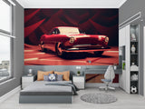 Automotive wall mural adding character to a man cave entertainment area