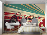 Racing mural installed in man cave showing scale and impact