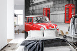 London Mini Cooper wallpaper in restaurant with industrial lighting and exposed brick
