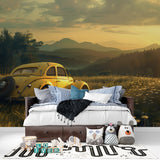 Yellow Beetle wallpaper creating cozy atmosphere in reading nook