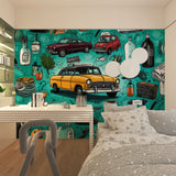 Classic automobile mural transforming a game room with its retro vibe