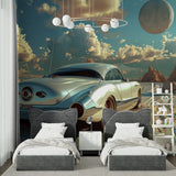 Classic car wall mural creating atmosphere in teen bedroom