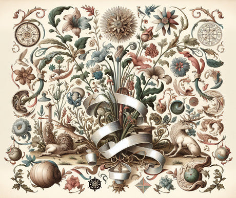 Art deco botanical wallpaper design file showing detailed vintage floral pattern and natural elements