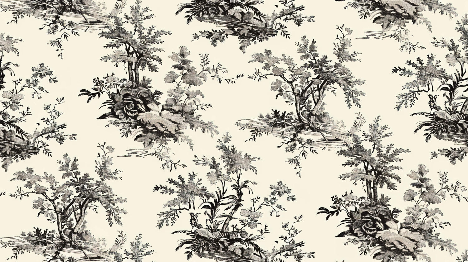 Black and white Toile de Jouy pattern design file showing intricate floral details
