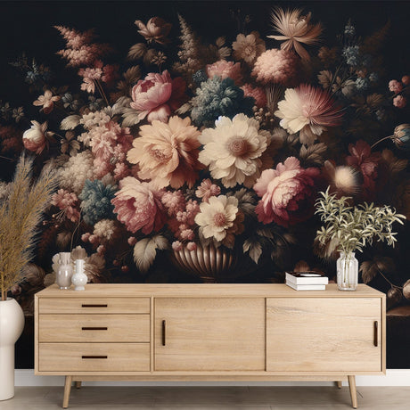 Vintage Floral Mural Wallpaper  Dark Classic Bouquet Design - Premium wallpaper design showcase
