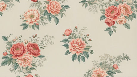 Floral Mural Wallpaper  Vintage Pink Peonies Design - Detailed wallpaper pattern view
