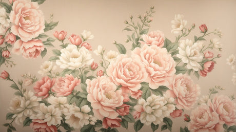 Floral Mural Wallpaper  Vintage Pink Roses Design - Detailed wallpaper pattern view