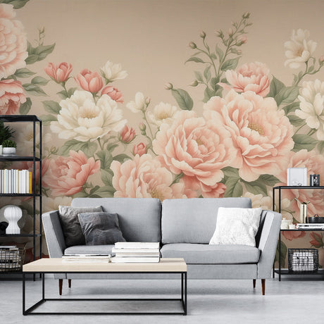 Floral Mural Wallpaper  Vintage Pink Roses Design - Premium wallpaper design showcase