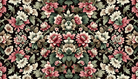 Floral Mural Wallpaper  Vintage Botanical Pattern in Pink and Cream - Detailed wallpaper pattern view