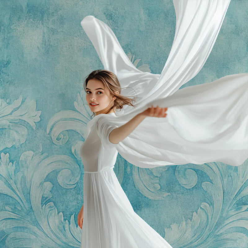 Vintage floral Art Nouveau wallpaper in elegant dining room with crystal chandelier