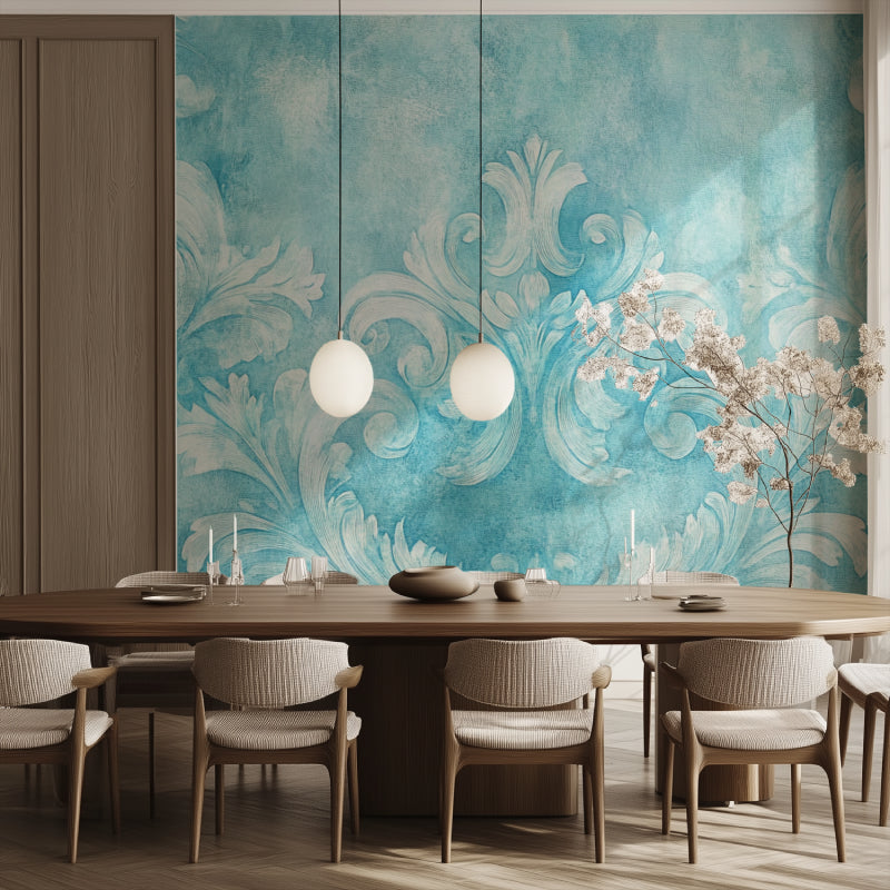 Floral vintage wallpaper creating soft ambiance in master bedroom