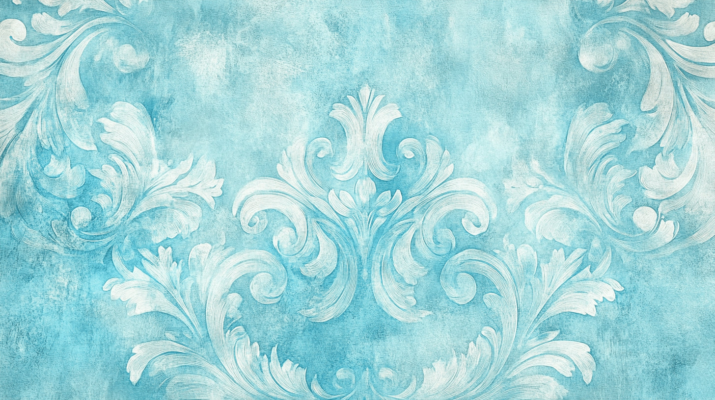 Design file of Art Nouveau floral pattern with turquoise and white flowing motifs