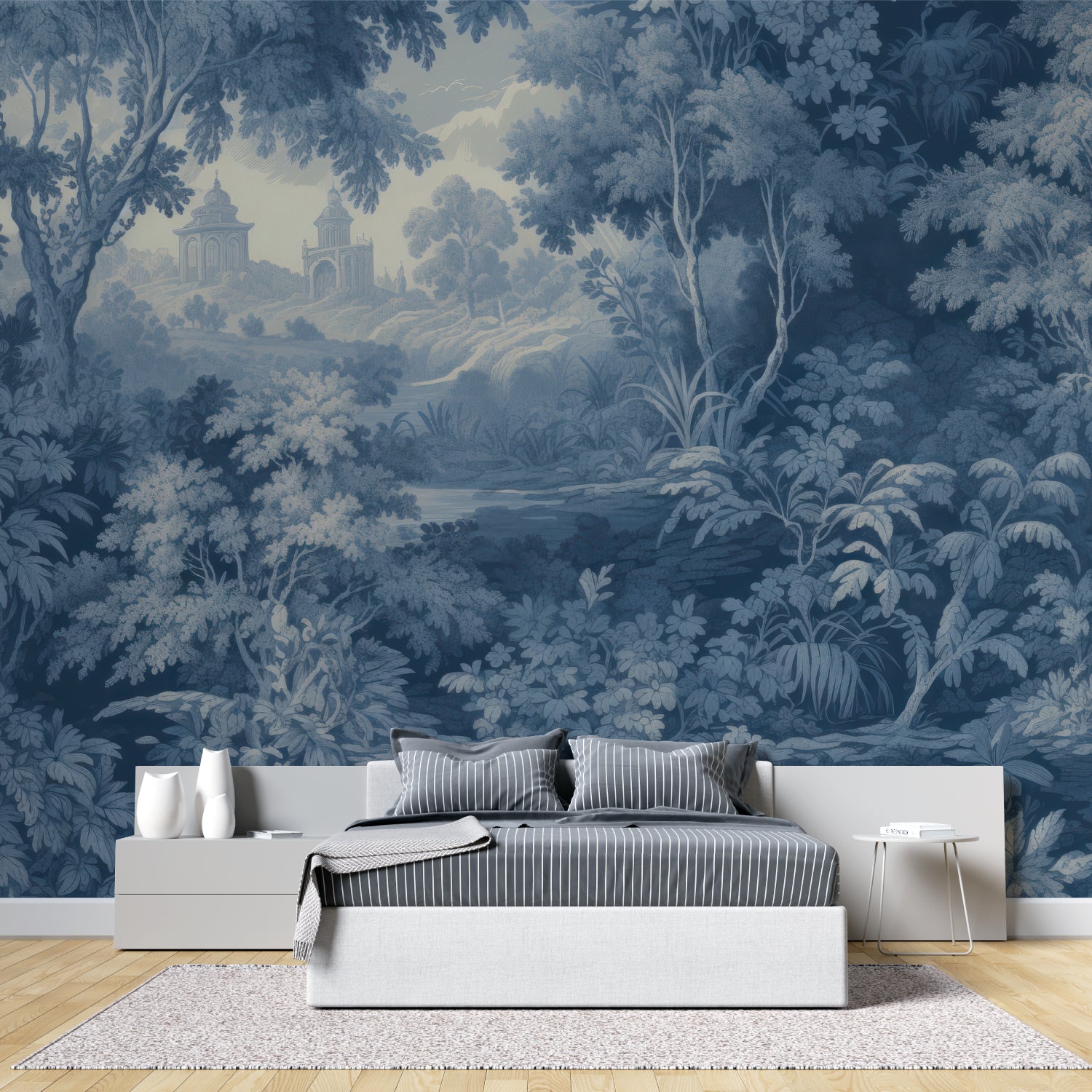 Vintage scenic wallpaper making a statement in a home office