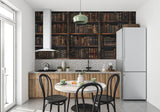 Classic bookshelf mural adding depth to a home office space