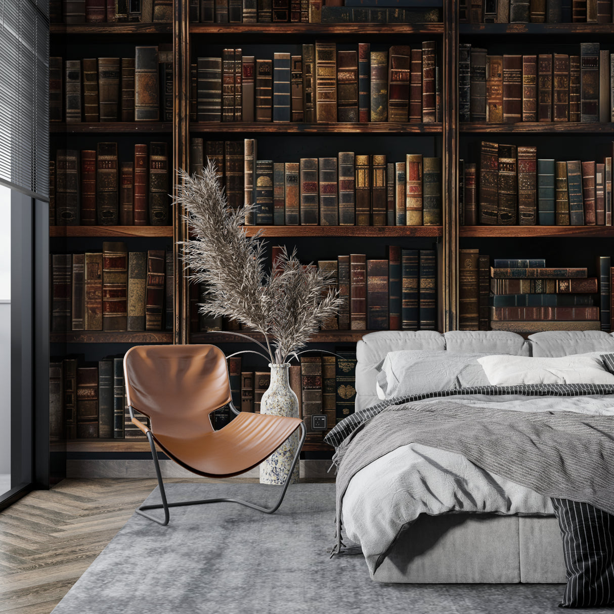 Library wallpaper transforming a study with antique book collection design