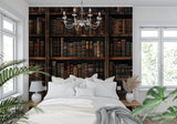 Library mural bringing classic charm to a modern apartment living space