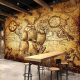 Navigation map mural in library space with reading nook