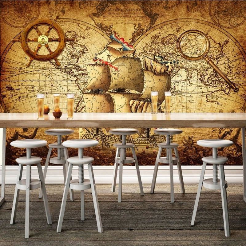 Vintage map design in dining room with classic decor