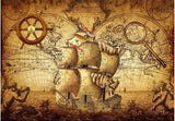 Detailed design file showing sepia-toned world map pattern with navigation elements
