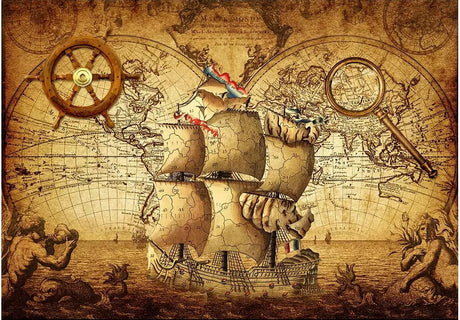 Detailed design file showing sepia-toned world map pattern with navigation elements