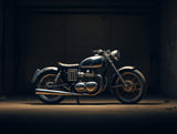 Design file showing detailed vintage motorcycle pattern with gold accents on black background