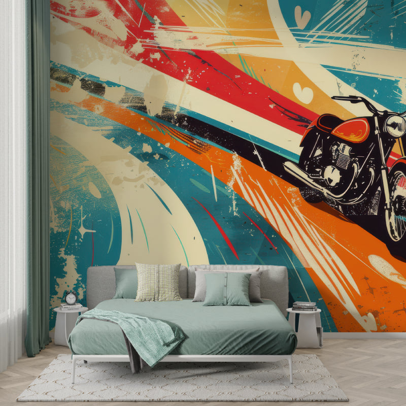 Street art motorcycle mural adding character to home office with retro touch