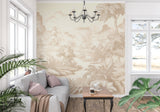 Beige Toile de Jouy wallpaper bringing charm to a living room space