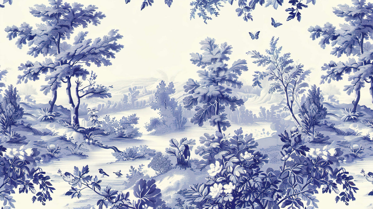 Blue Toile de Jouy landscape design file showing intricate pattern details