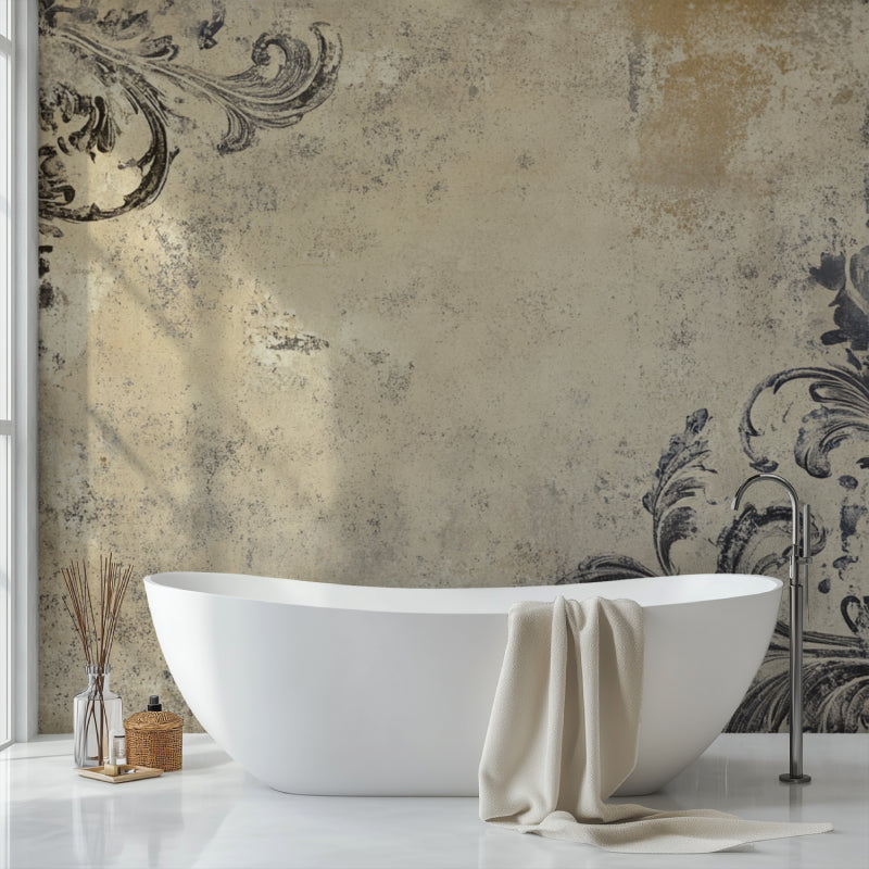 Vintage pattern wallpaper adding elegance to home office space