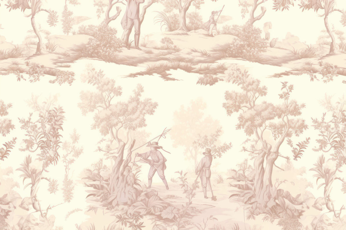 Toile de Jouy pattern design file showing intricate pastoral scene details in beige tones