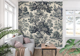 Classic Toile de Jouy pattern making a statement in a cozy reading nook