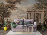 Classic architecture wallpaper bringing character to an entryway