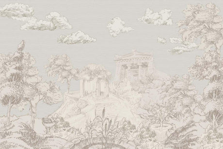 Mediterranean landscape wallpaper design file showing detailed line art and architectural elements